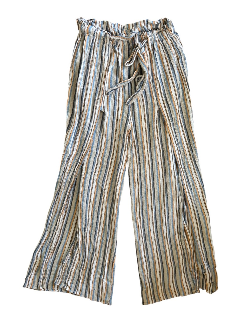 Angie Wide Leg Striped Palazzo Pant Sz L High Leg Splits Gauze Breezy Costal